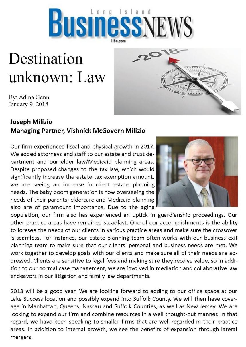 Long Island Business News- Destination Unknown: Law